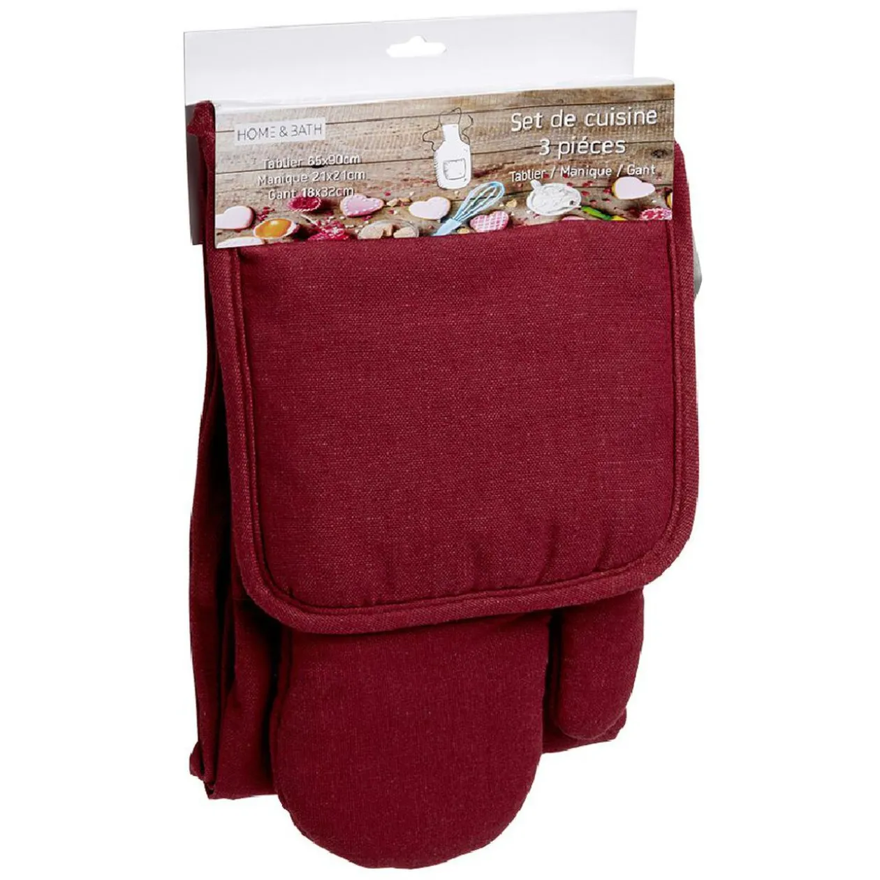 Ensemble tablier de cuisine, gant et manique