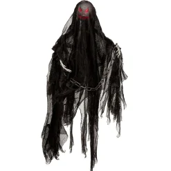 Fantôme lumineux et sonore Halloween à suspendre noir ou blanc