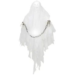 Fantôme lumineux et sonore Halloween à suspendre noir ou blanc