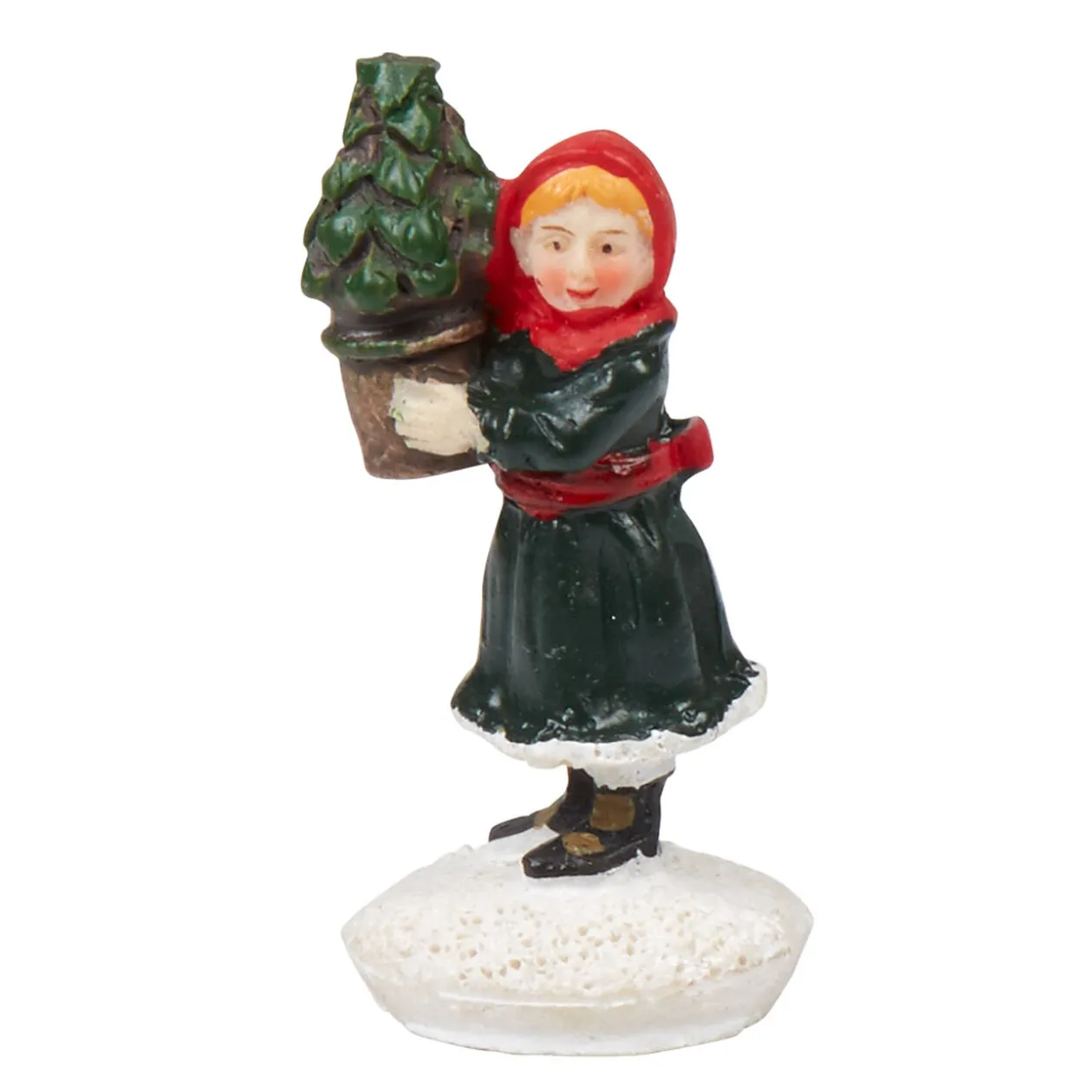 Fillette avec sapin village de Noël