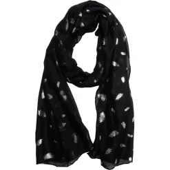Foulard noir imprimé feuille argenté