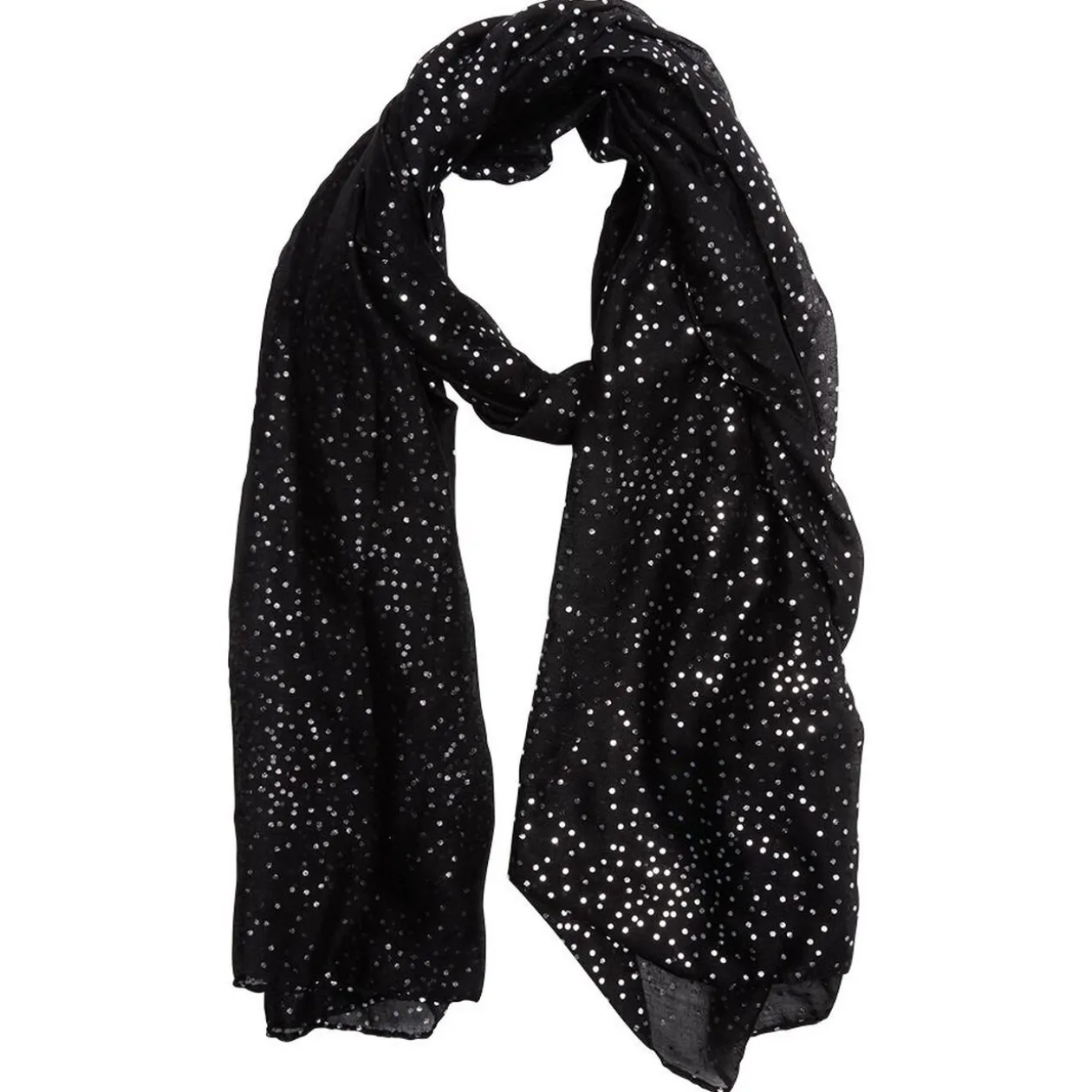 Foulard noir imprimé pois argentés