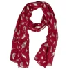 Foulard rouge bordeaux à motif plumes dorées