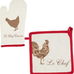 Gant de cuisine et manique design poule