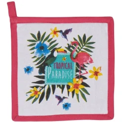 Gant de cuisine et manique motif tropical