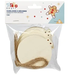 Guirlande corde boule plate à décorer en bois 1,5m