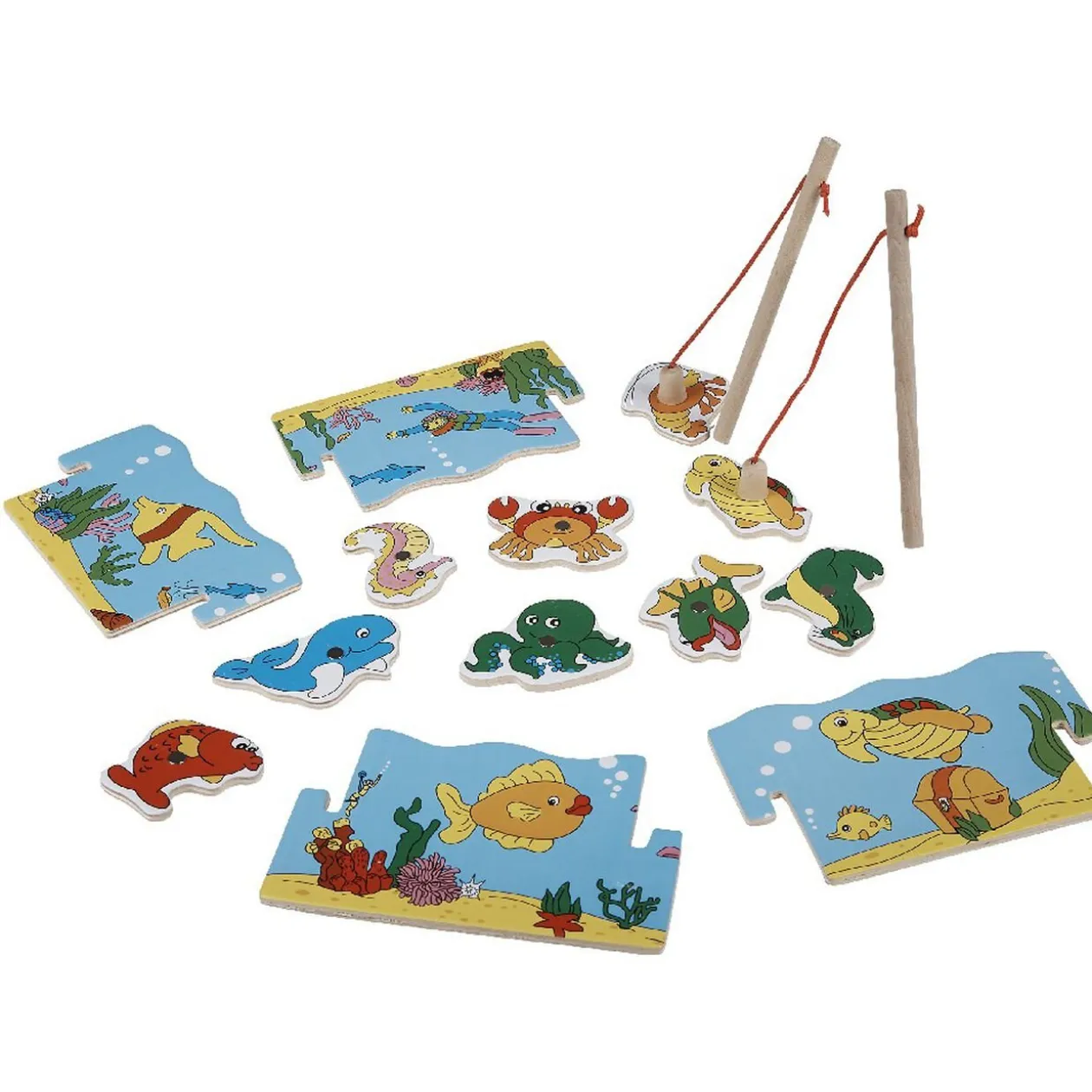 Jeu de pêche magnétique en bois animaux marins