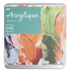 Kit tube de peinture acrylique 12x12ml avec 2 pinceaux et 1 crayon de bois