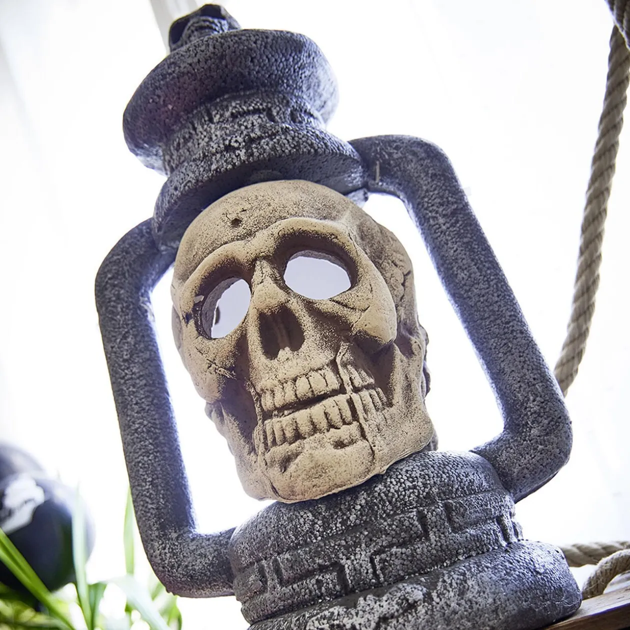 Lanterne Halloween tête de mort grise et blanche