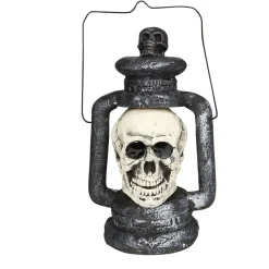 Lanterne Halloween tête de mort grise et blanche
