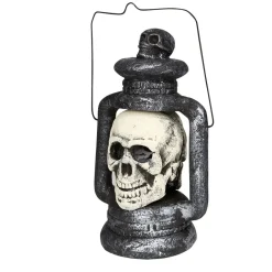 Lanterne Halloween tête de mort grise et blanche