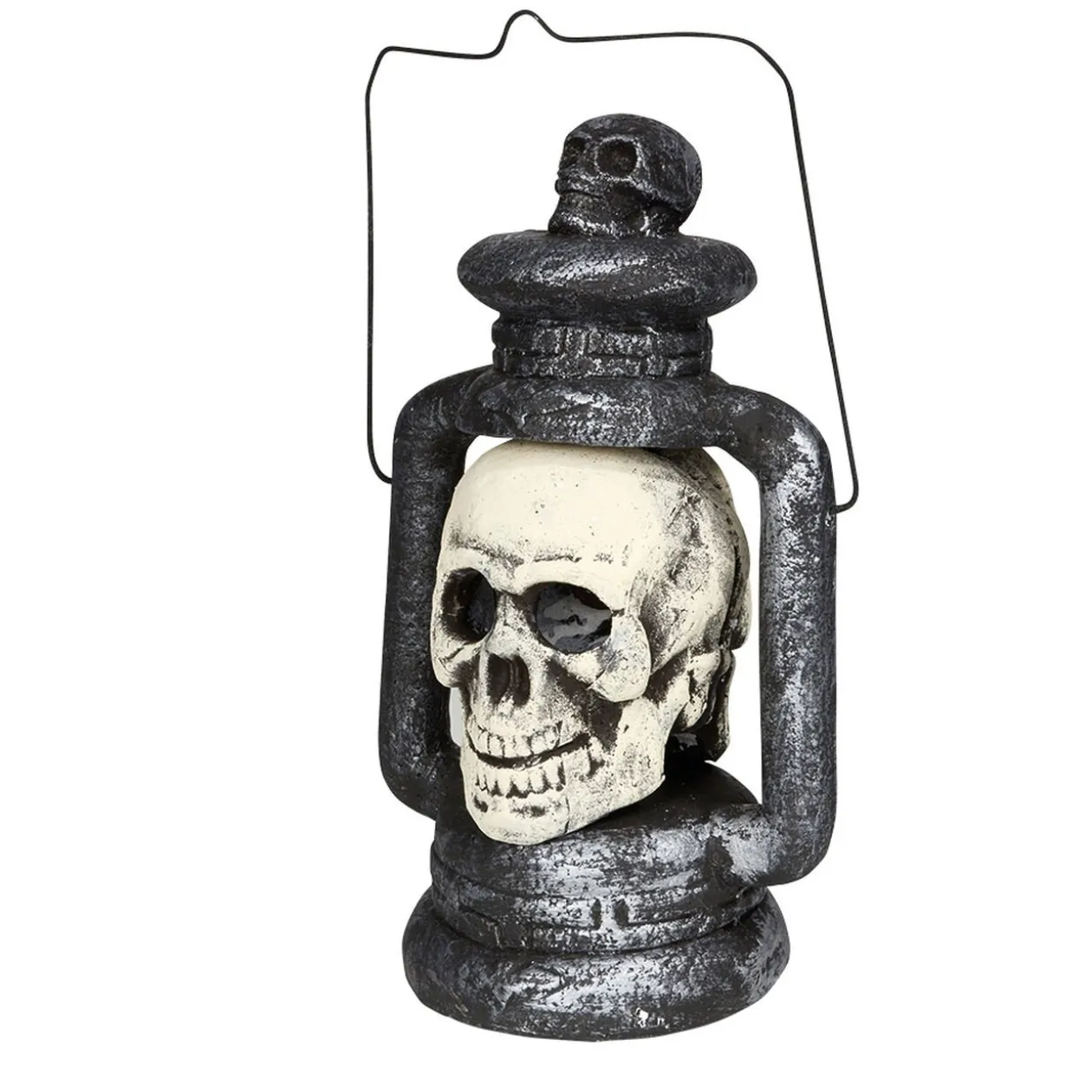 Lanterne Halloween tête de mort grise et blanche