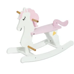Licorne à bascule blanche et rose en bois