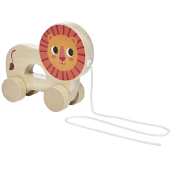 Lion à tirer en bois