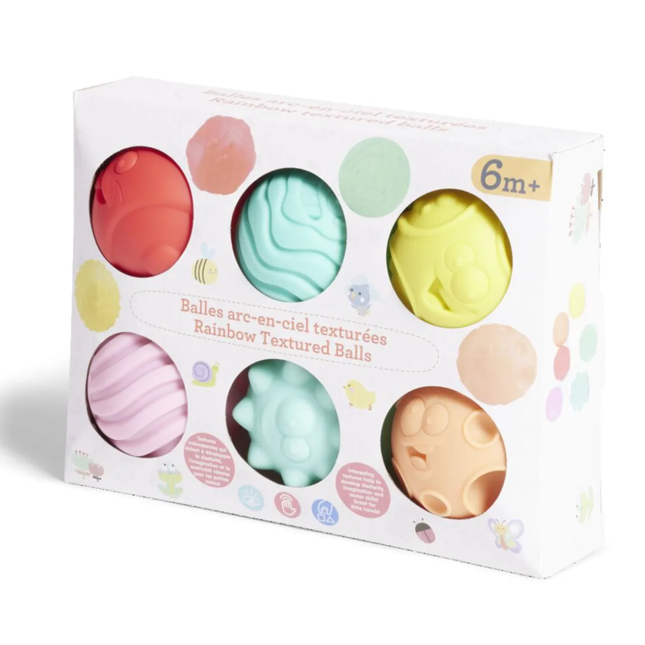 Lot de 6 balles éveil texturées thème émoji multicolore