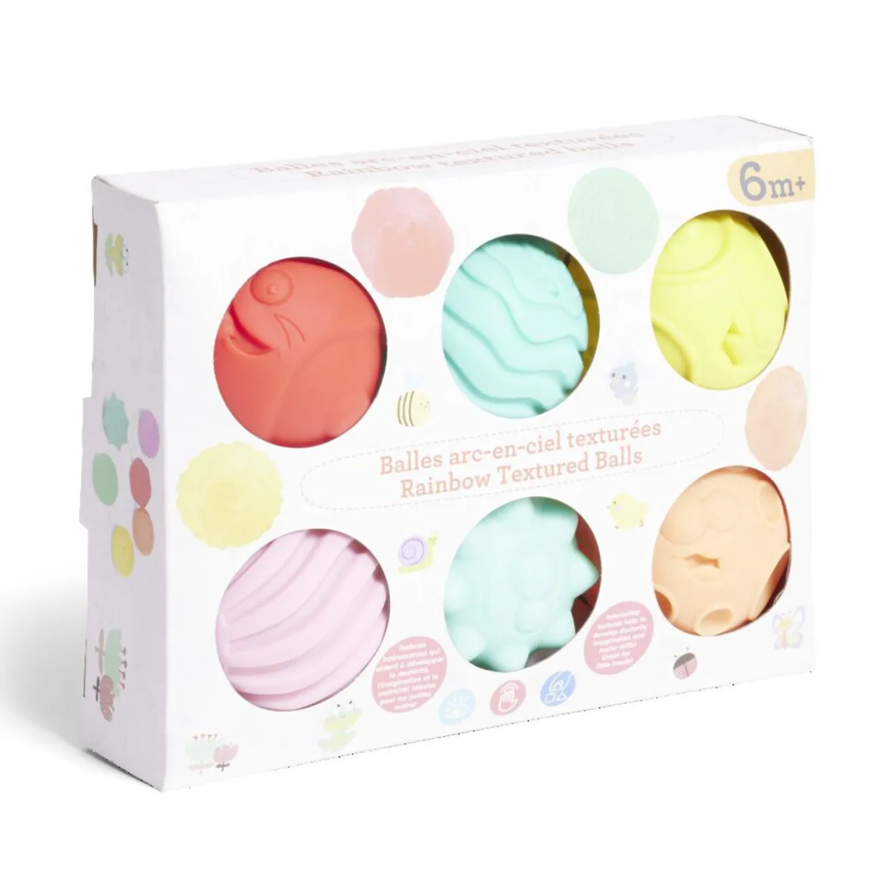 Lot de 6 balles éveil texturées thème émoji multicolore