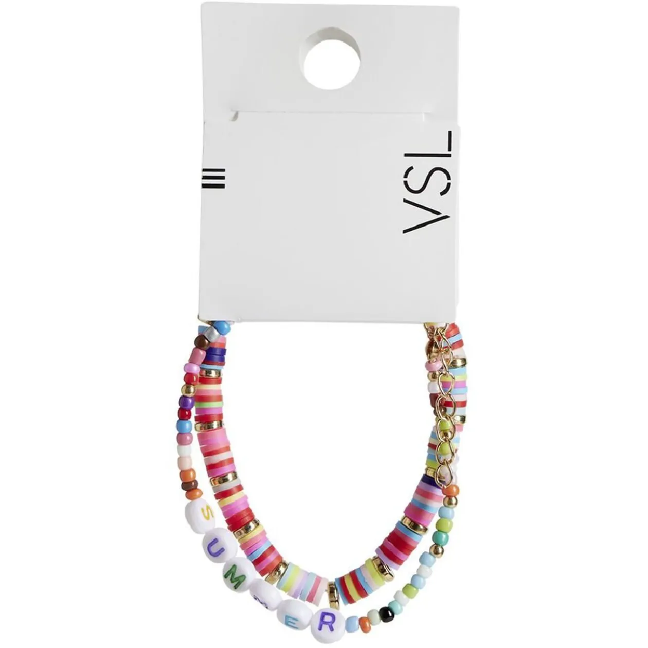 Lot de 2 bracelets multicolores perles Heishi et perles avec mot SUMMER