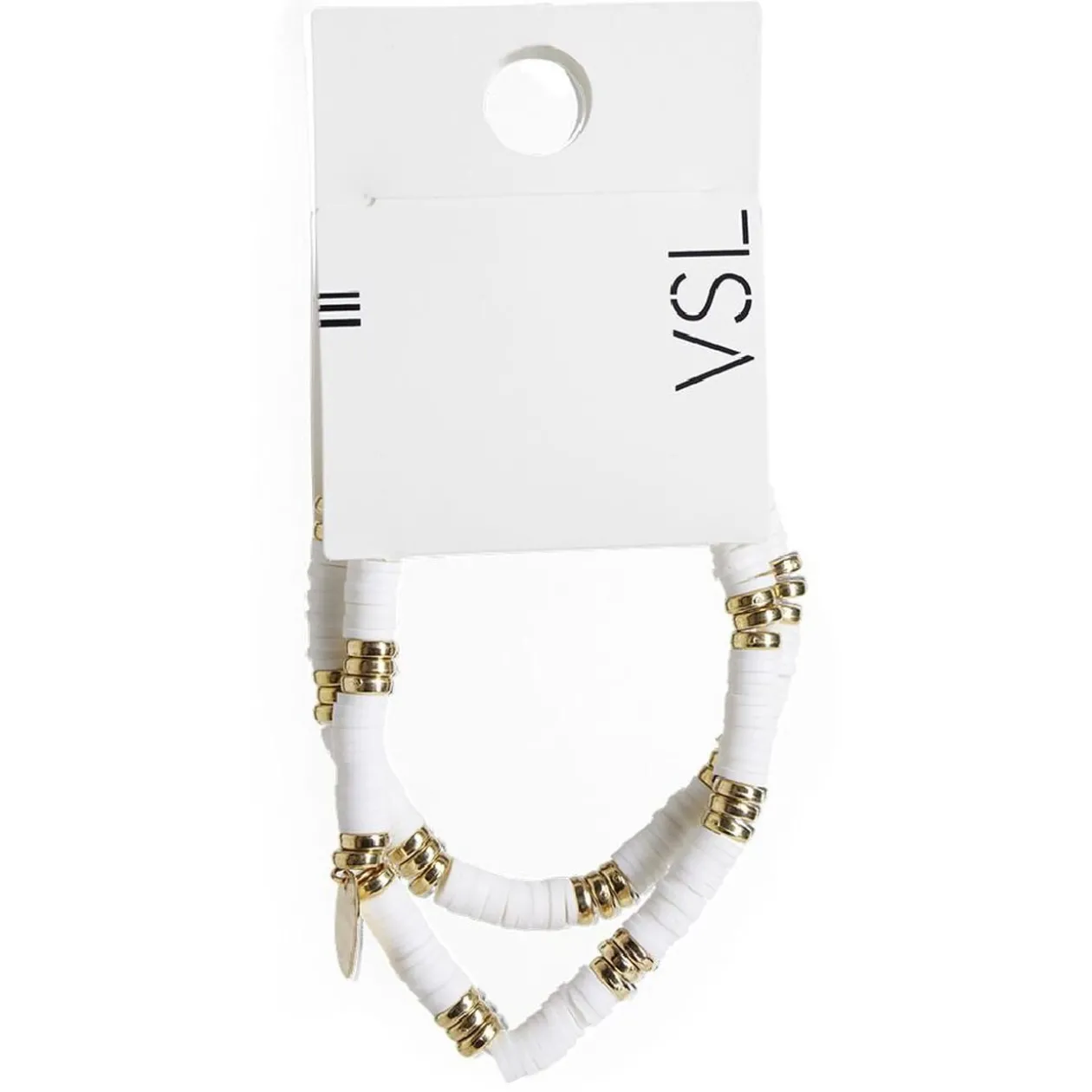 Lot de 2 bracelets perles Heishi avec pampille blanc et doré