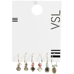 Lot de 3 paires de boucles d'oreilles créoles avec pampille et perles