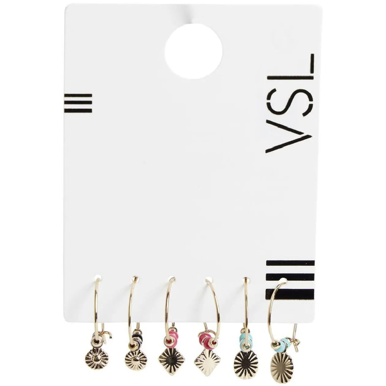 Lot de 3 paires de boucles d'oreilles créoles avec pampille et perles