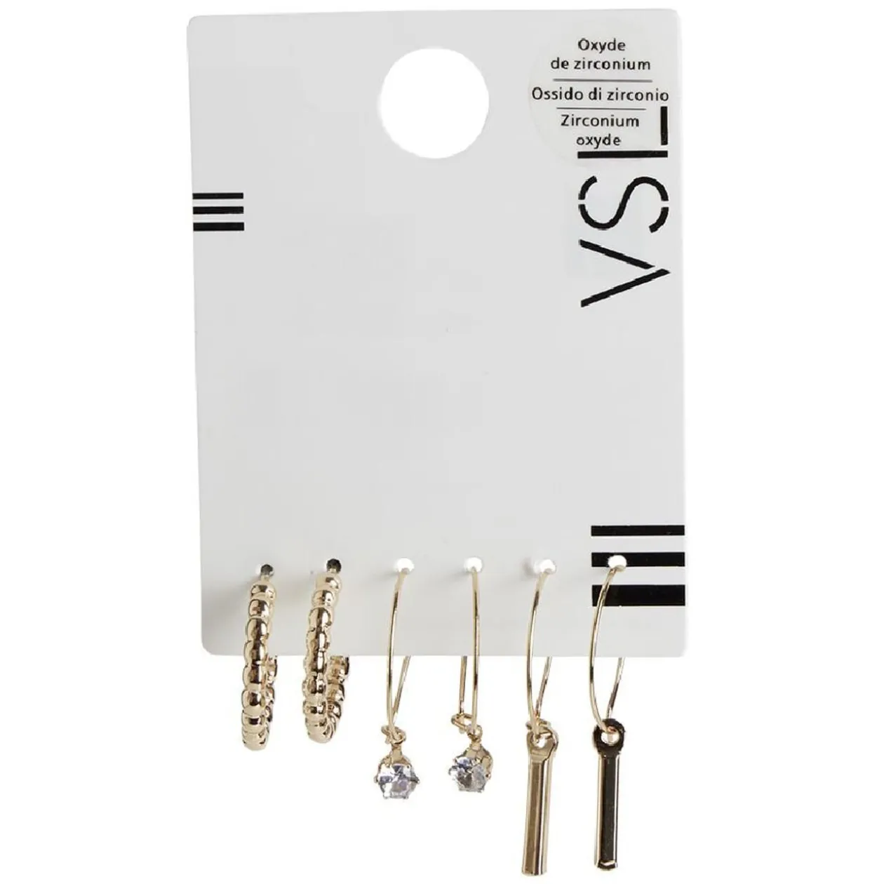 Lot de 3 paires de créoles en métal doré cristal/perle/pendante