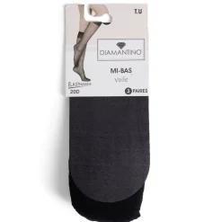 Lot de 3 paires de mi-bas noir femme polyamide et tulle voile 20D