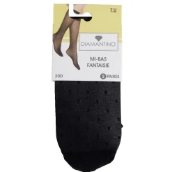 Lot de 2 paires de mi-bas noir femme polyamide et tulle fantaisie 20D