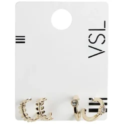 Lot de 2 paires de mini créoles design feuillage et strass blanc