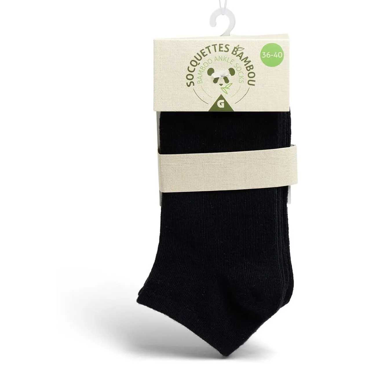 Lot de 2 paires de socquettes 36/40 en fibre de bambou noir