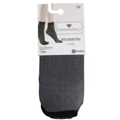 Lot de 3 paires de socquette femme polyamide et tulle noir 20D