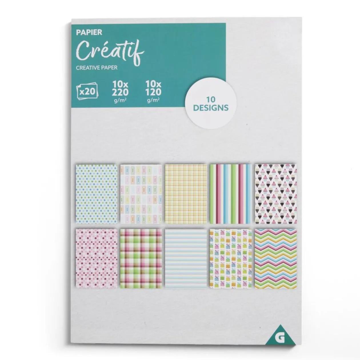 Lot de 20 papiers créatifs 10 designs - 4 modèles