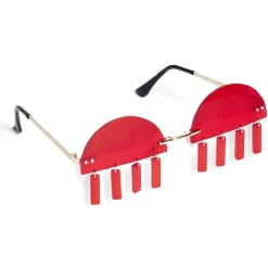 Lunettes fantaisies adulte demi-cercle rouge avec cils pendants