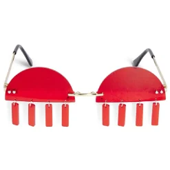 Lunettes fantaisies adulte demi-cercle rouge avec cils pendants
