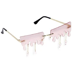 Lunettes fantaisies adulte rose design dégoulinant bijoux pendants