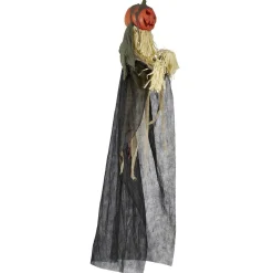 Mannequin avec tête de citrouille lumineuse