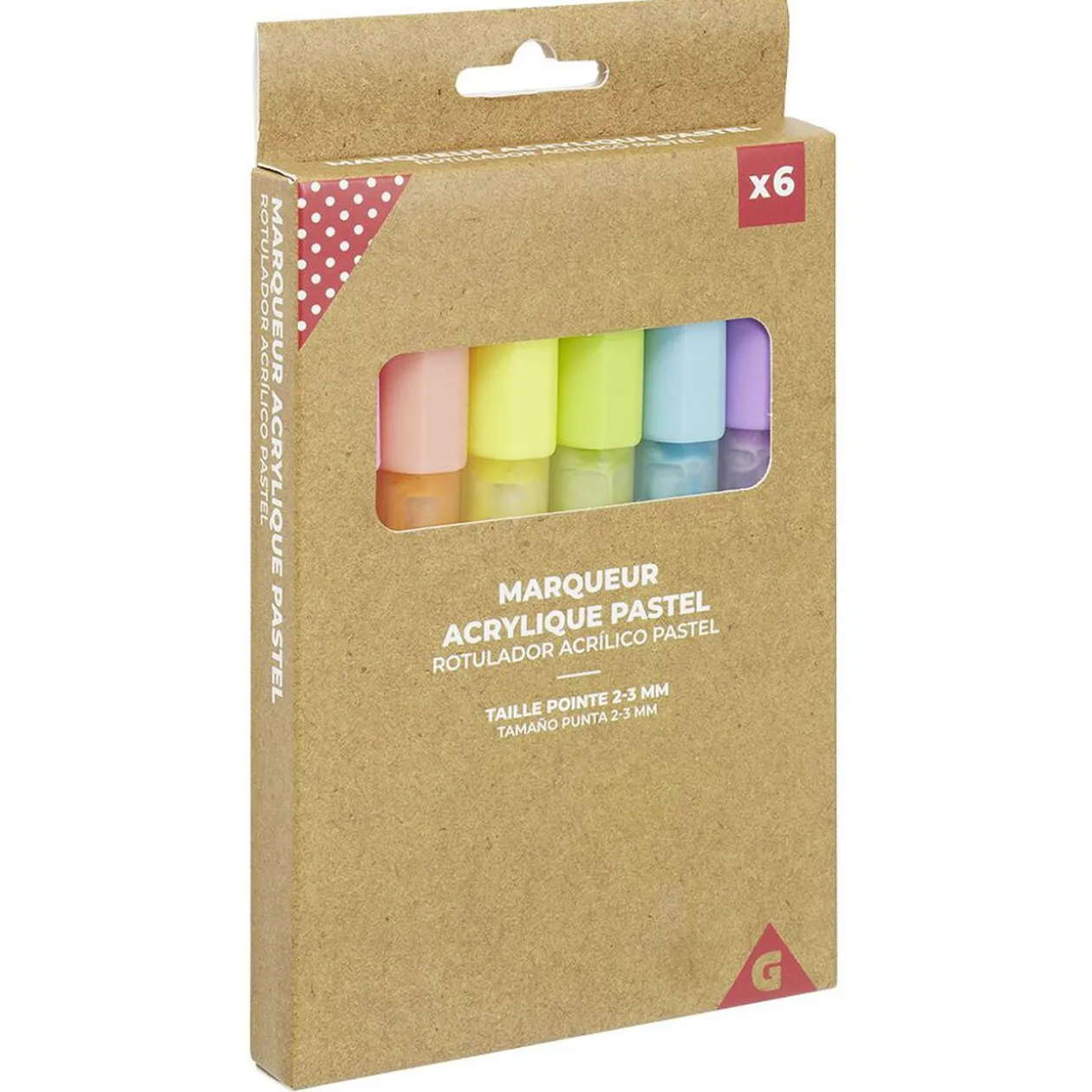 Marqueur acrylique pastel pointe moyenne 2-3mm x6
