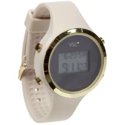 Montre à cadran digital noir doré bracelet beige