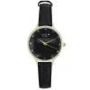 Montre femme bracelet pu noir et cadran doré