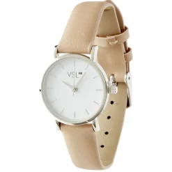 Montre ronde argentée simili beige nude L22cm