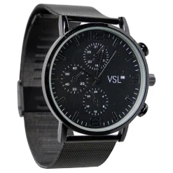 Montre ronde bracelet milanais métal noir