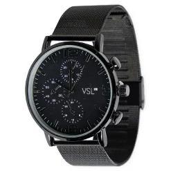 Montre ronde bracelet milanais métal noir