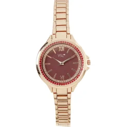 Montre ronde métal rose doré déco strass