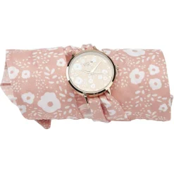 Montre saumon et blanc motif fleur