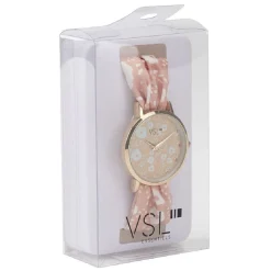 Montre saumon et blanc motif fleur