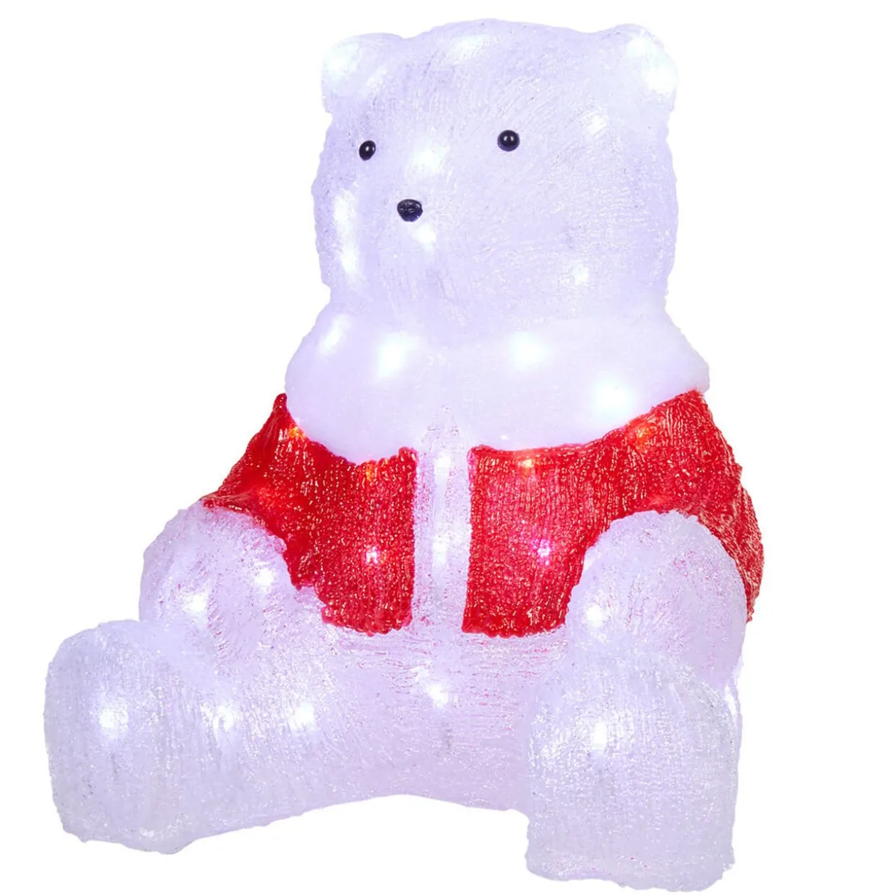 Ours lumineux assis blanc et rouge à poser 60 LED