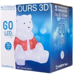 Ours lumineux assis blanc et rouge à poser 60 LED