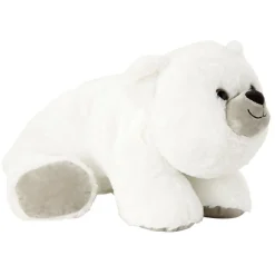 Peluche coussin ours polaire blanc allongé sur le ventre 40 cm