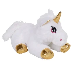 Peluche licorne blanche avec corne et pattes dorées