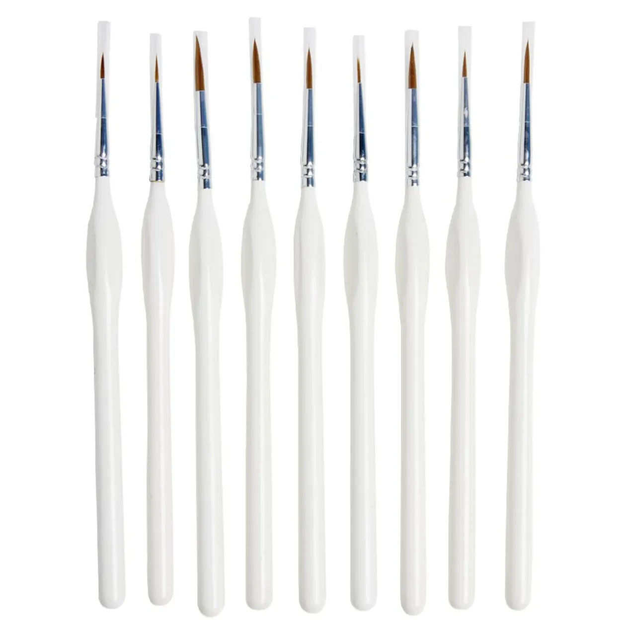 Pinceaux à bout rond bois et nylon H20cm - 9 pièces