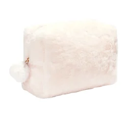 Pochette à cosmétiques fausse fourrure rose ou beige 19x9xH12cm